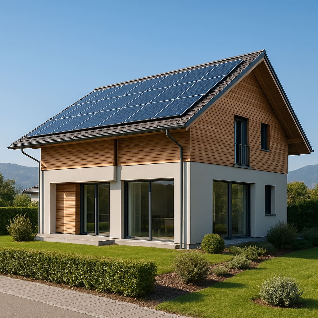 Wohnhaus mit Solaranlage auf dem Dach in der Schweiz