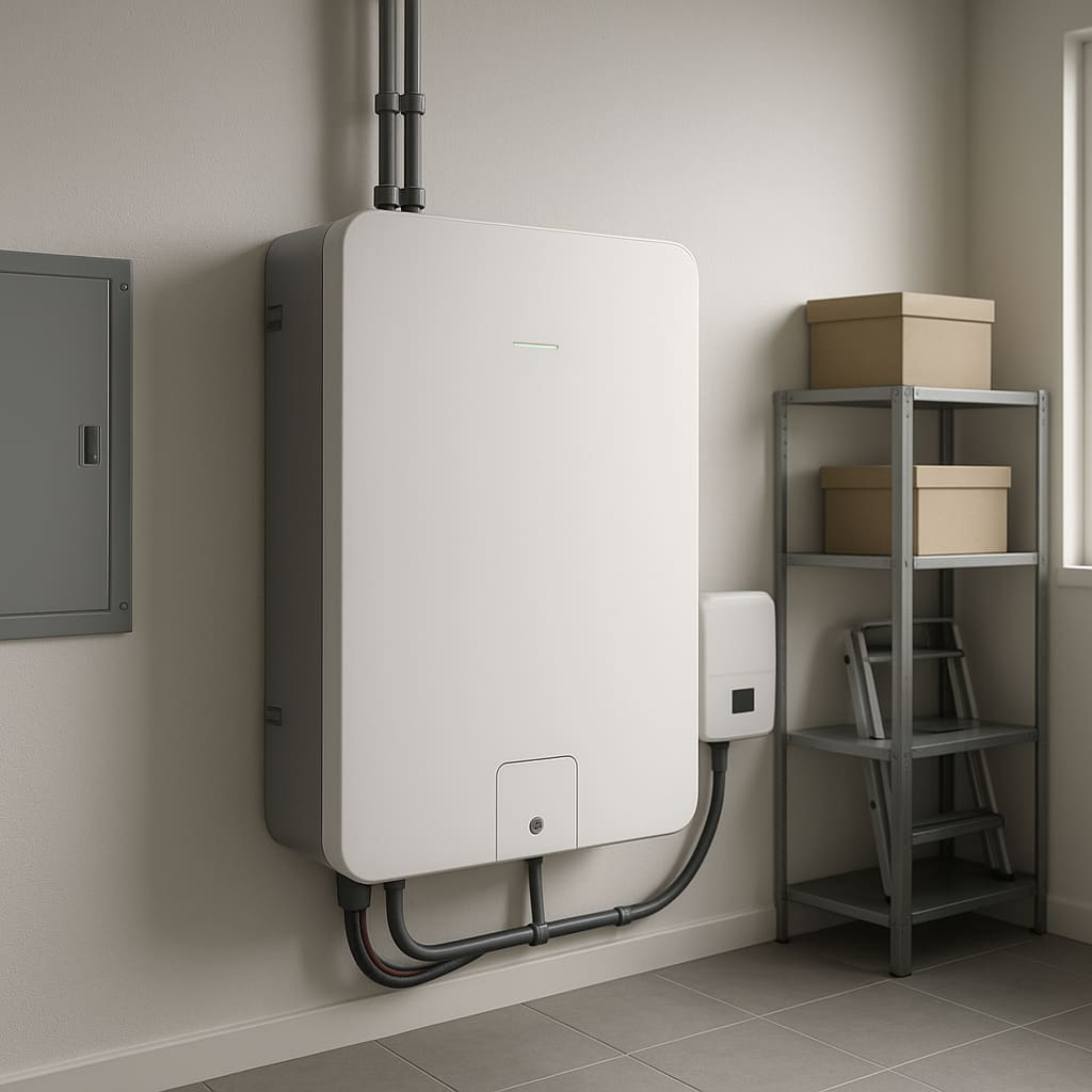 Installierter Batteriespeicher im Technikraum