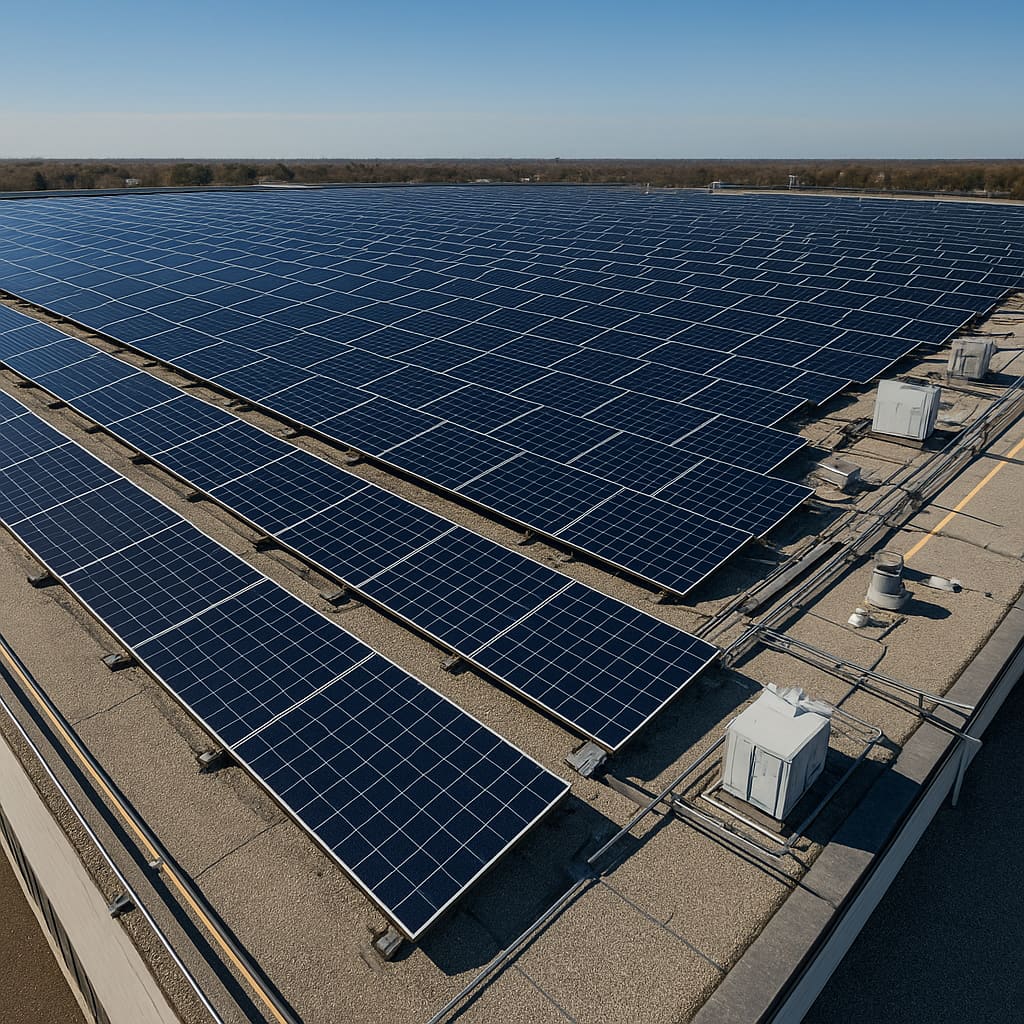 Gewerbedach mit Photovoltaik-Modulen